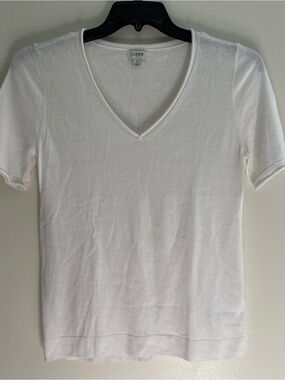 J. Crew Short-sleeve linen-blend V-neck sweater Size S White Lightweight